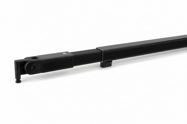 Black metal rod with a bracket on a white background